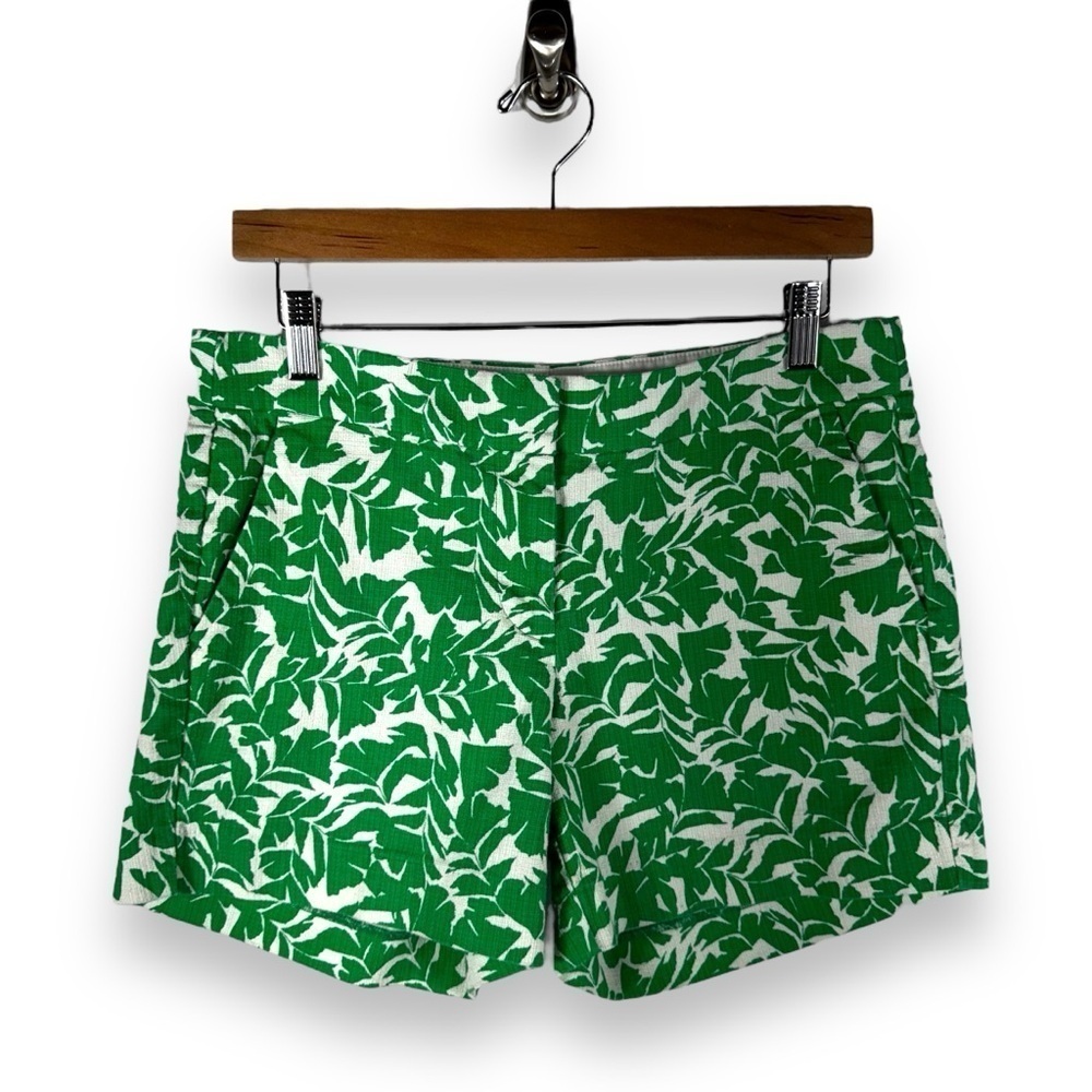 J Crew Factory Printed 5 Inch Basketweave Shorts, Bright Green Floral, Size 6